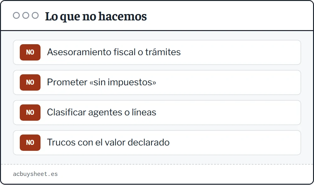 Cuatro cosas que la guía no hace: asesoramiento fiscal, promesas de envío sin impuestos, clasificaciones de agentes y consejos para declarar menos